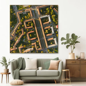 Podloubí Havířov při zapadajícím slunci, obraz z dronu